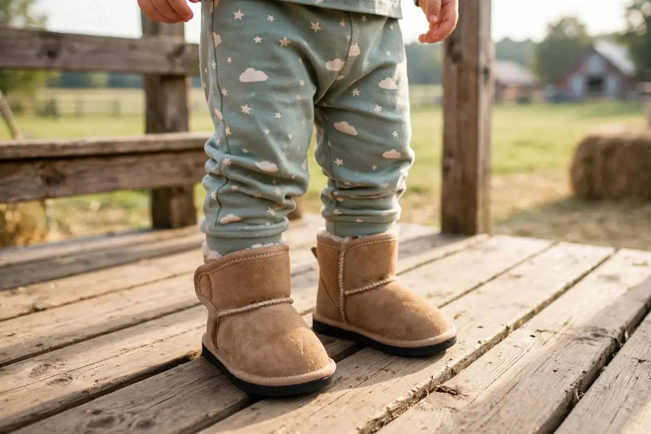 Kiddy / Baby Sheepskin Slippers - Boot with Ankle Strap. On SPECIAL. End of Range.