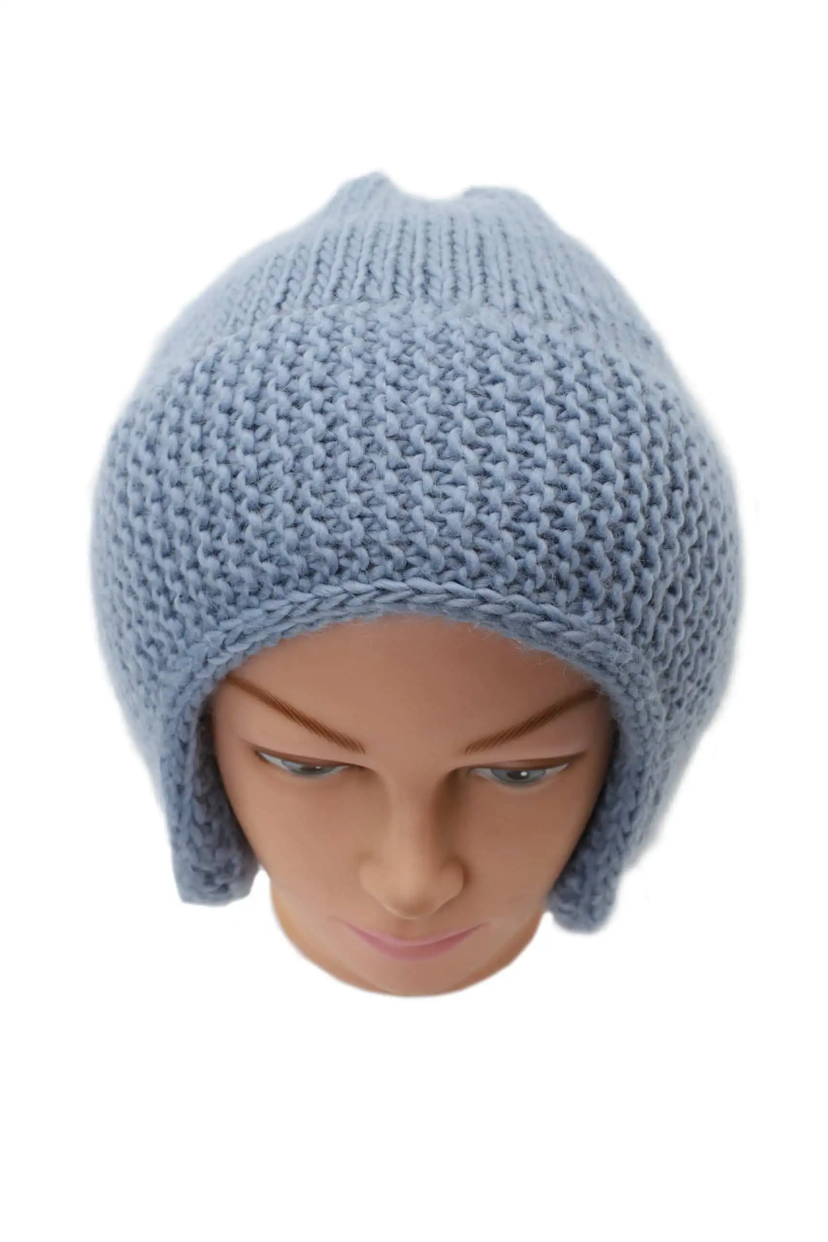 Earflap Hats With Double Brim-Hand knitted with Mohair/ Wool chunky yarn