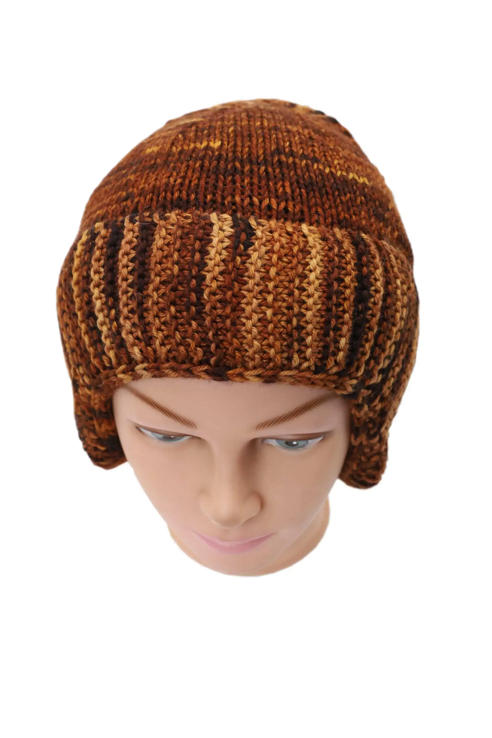 Earflap hat With Double Brim-Hand knitted in Merino Wool  yarn