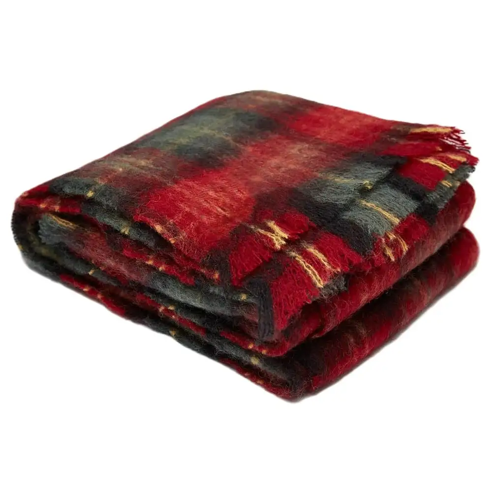 Ingubo Mohair Blanket Solid Shade-IG 2030 Cherry Plaid - Red-Green-Yellow Tartan