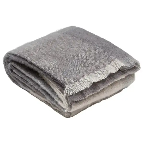Ingubo Mohair Blanket Solid Shade-IG 2055 Pebble Beach - Grey & Cream Check