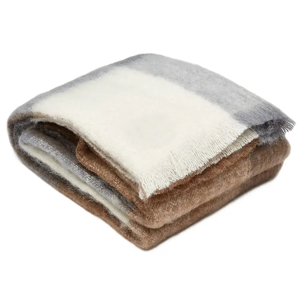 Ingubo Mohair Blanket Solid Shade-IG 2059 Coffee House -Light Brown - Cream - Grey