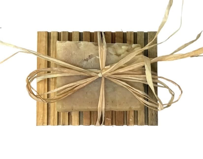 Homemade Soap Bar on Wooden Slotted Soap Dish