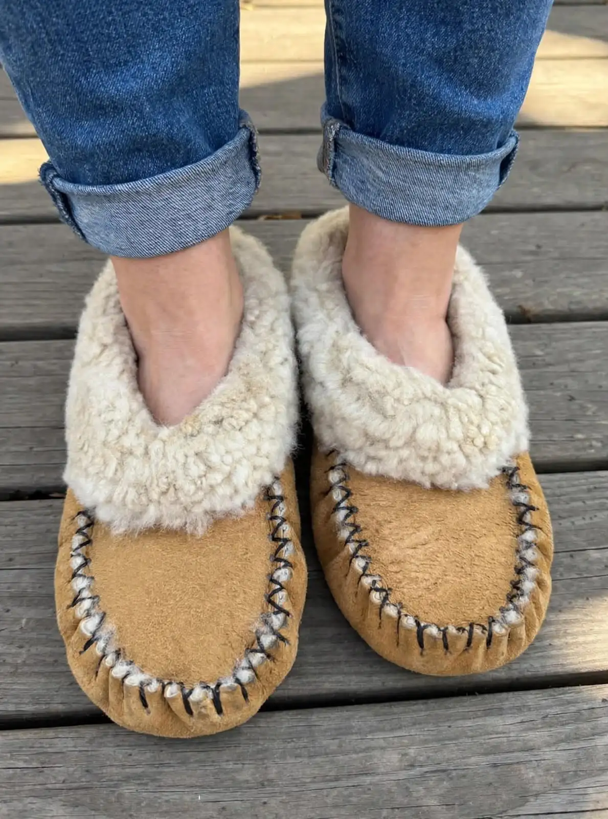 Sheepskin Slippers-Moccasin Slippers with Rubber Soles On SPECIAL