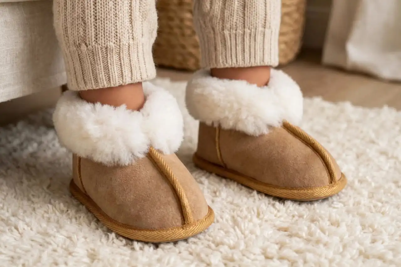 Kiddy Sheepskin Slippers with Sheepskin Cuff around Ankle. SPECIAL. - Image 9